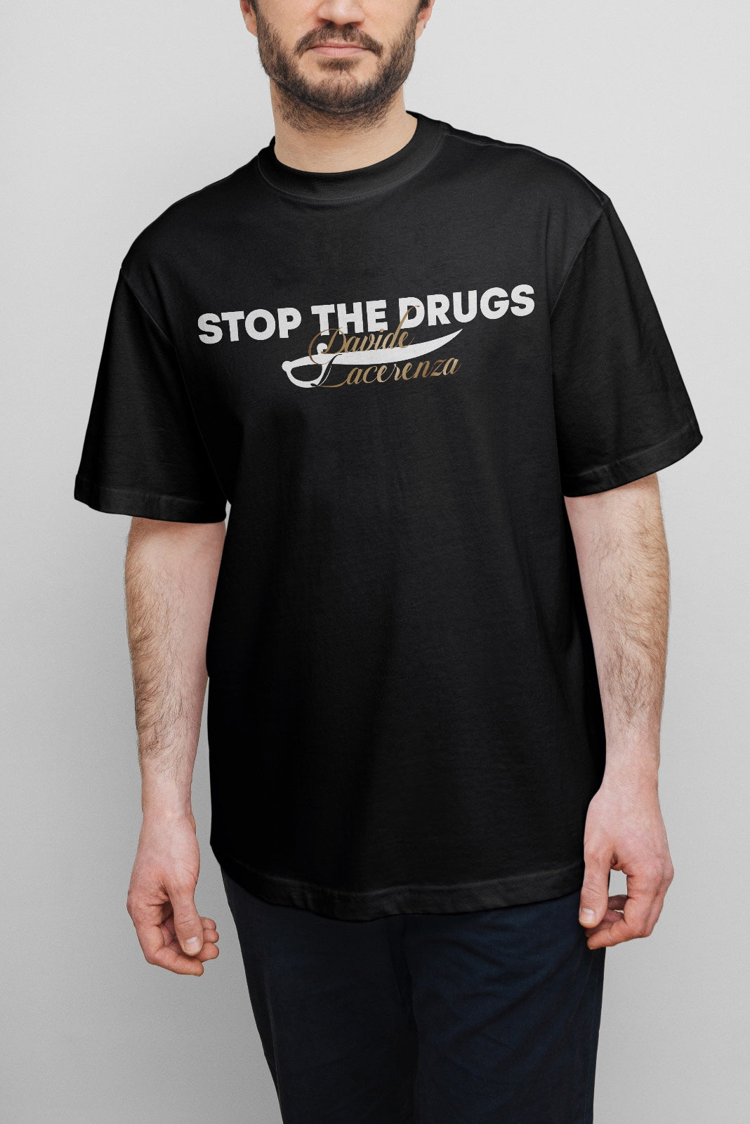 TSHIRT "black" STOP THE DRUGS X DAVIDE LACERENZA davanti e dietro